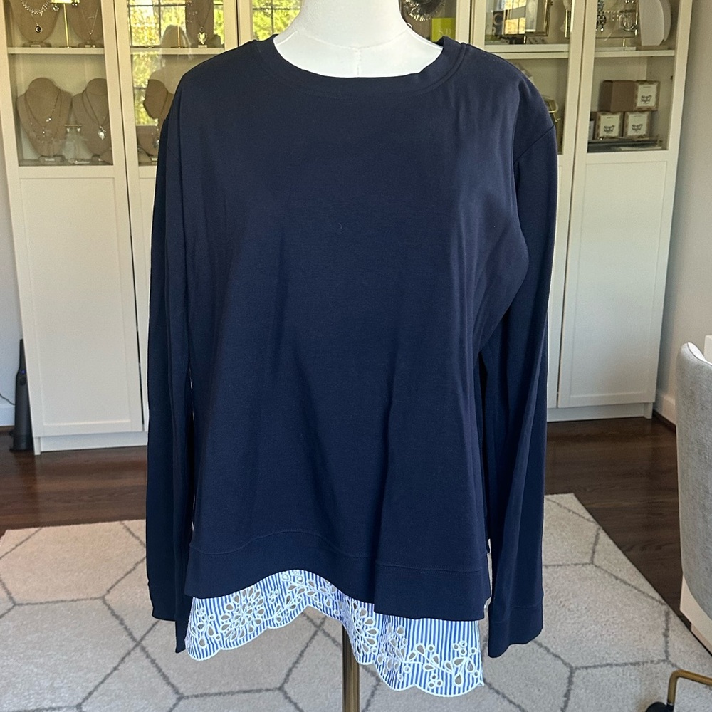 Nordstrom Signature & Caroline Issa Woven Inset Ponte Knit Sweatshirt EUC